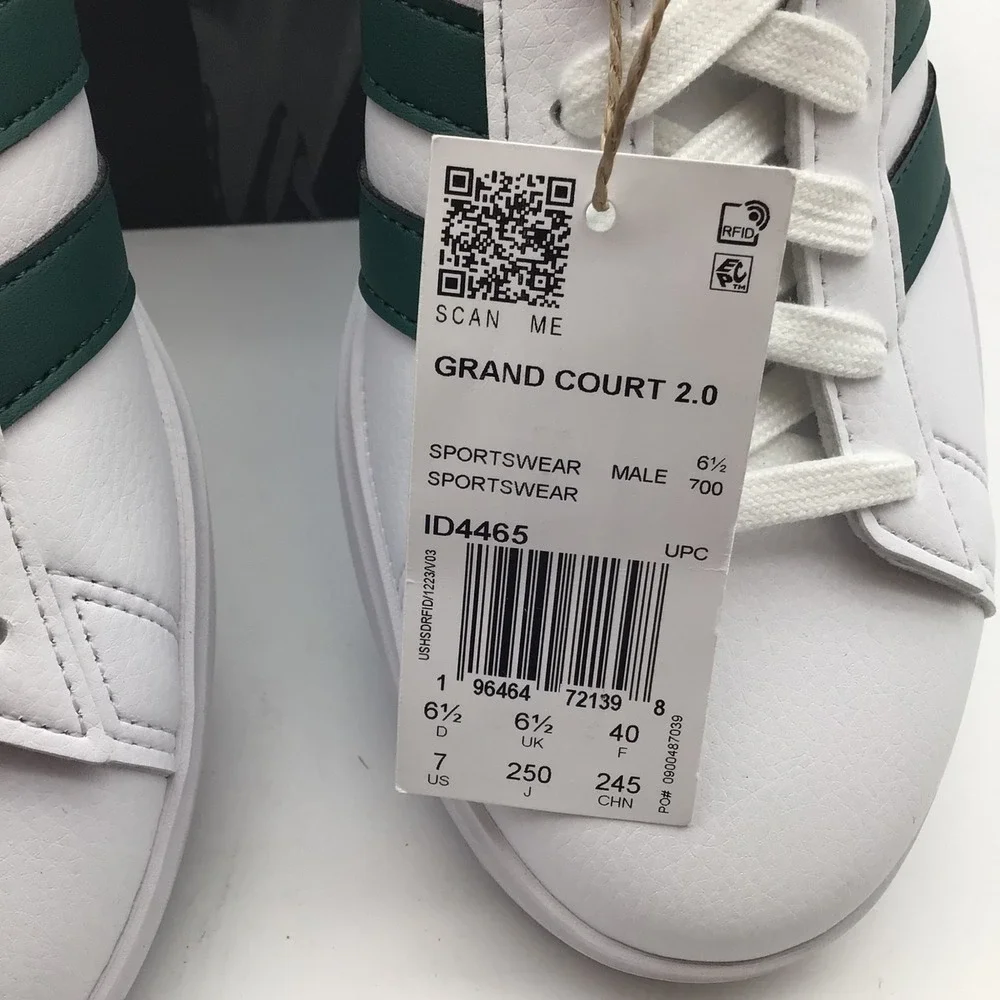 Adidas Grand Court 2.0 Mens White Striped Lace Up Sneakers ID4465 Shoes‎ Size 7